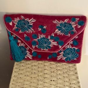 Anthropologie Floral Velvet Clutch